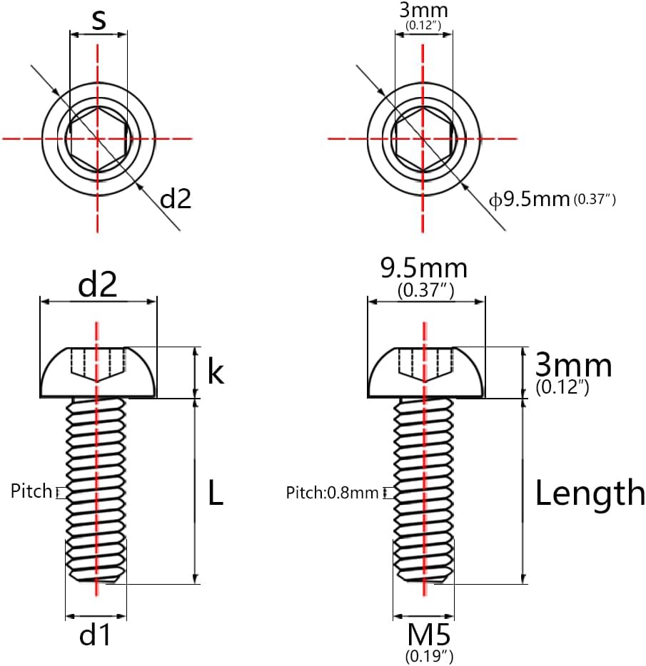 Titanium Rainbow Button Head Screws Set
