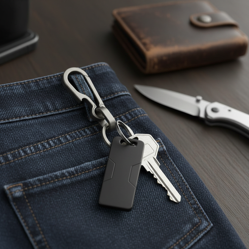 Titanium keychain holding keys in an everyday carry setting