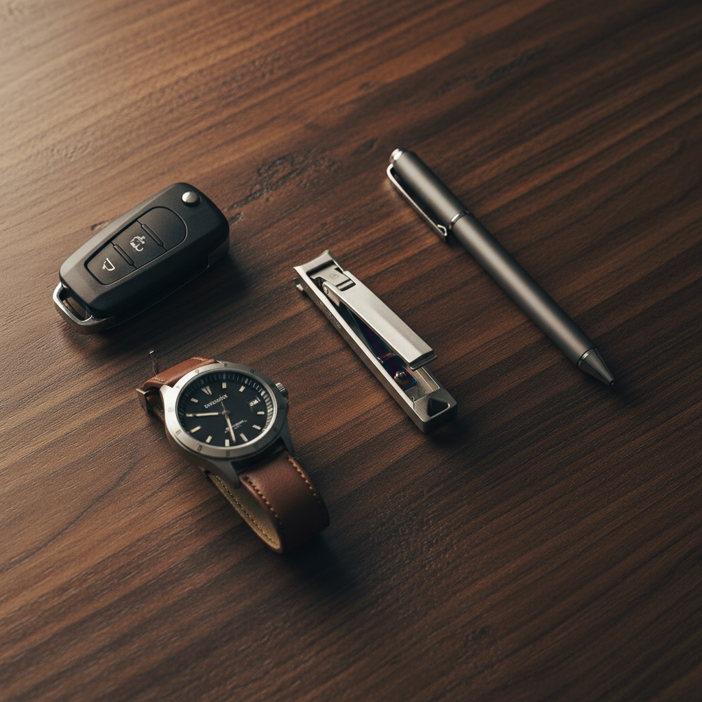 Titanium Folding Nail Clipper EDC Flat Lay